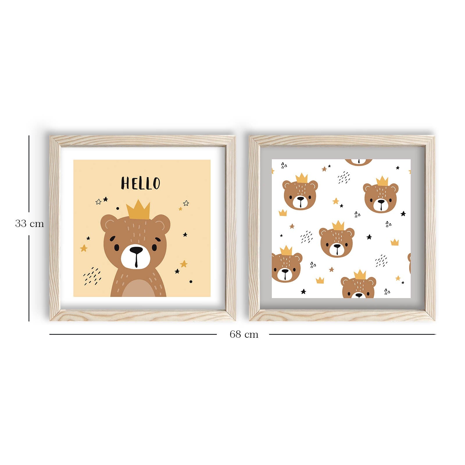 Conjunto de 2 Quadros Decorativos MDF com Moldura de Madeira - 33x68cm - Disponível em Branco, Castanho e Amarelo