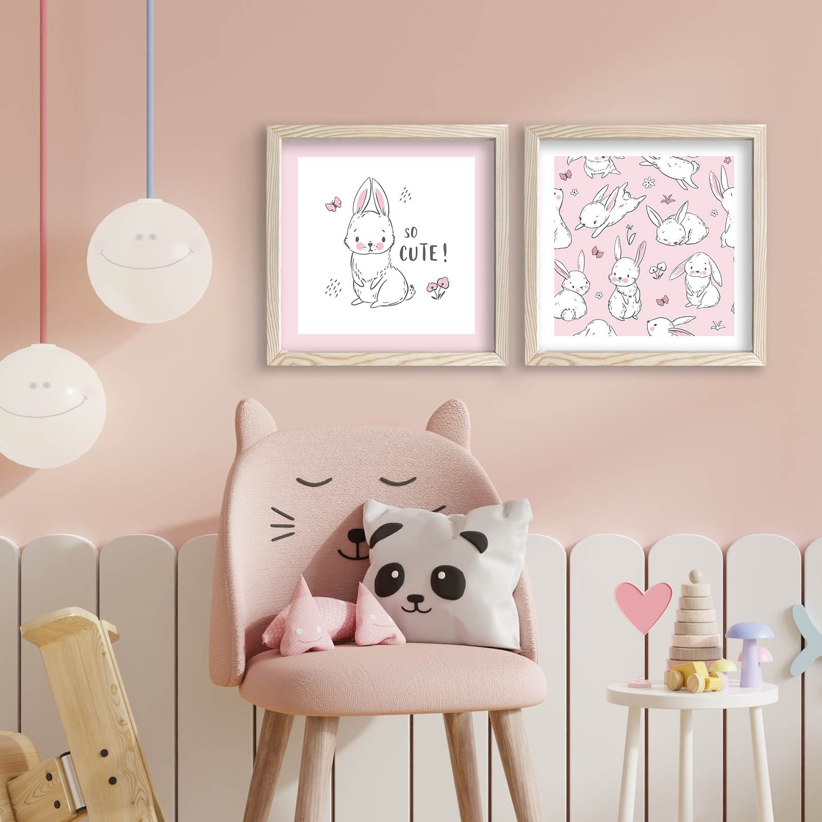 Conjunto de 2 Quadros Decorativos MDF com Moldura - Rosa e Branco 33x68cm