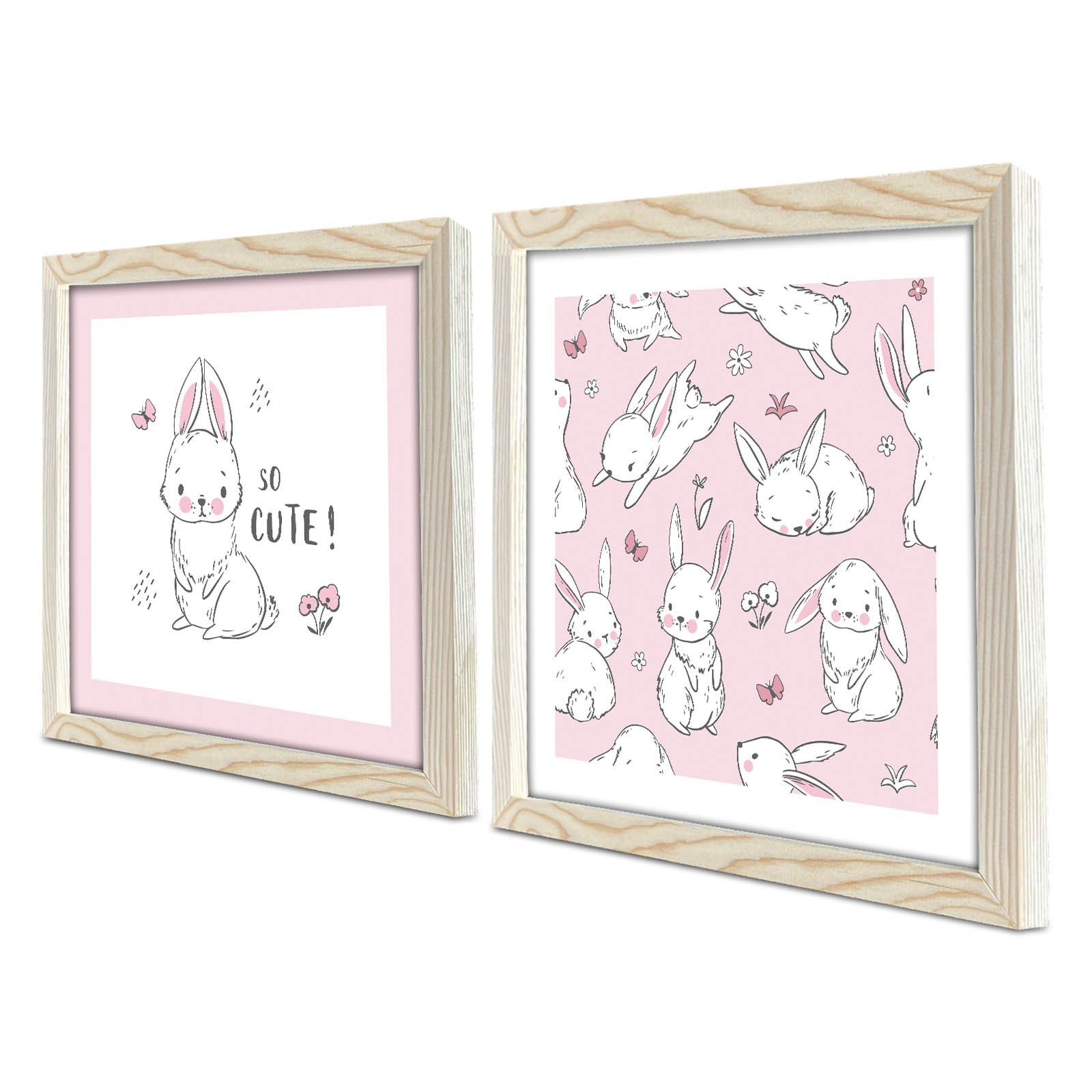 Conjunto de 2 Quadros Decorativos MDF com Moldura - Rosa e Branco 33x68cm