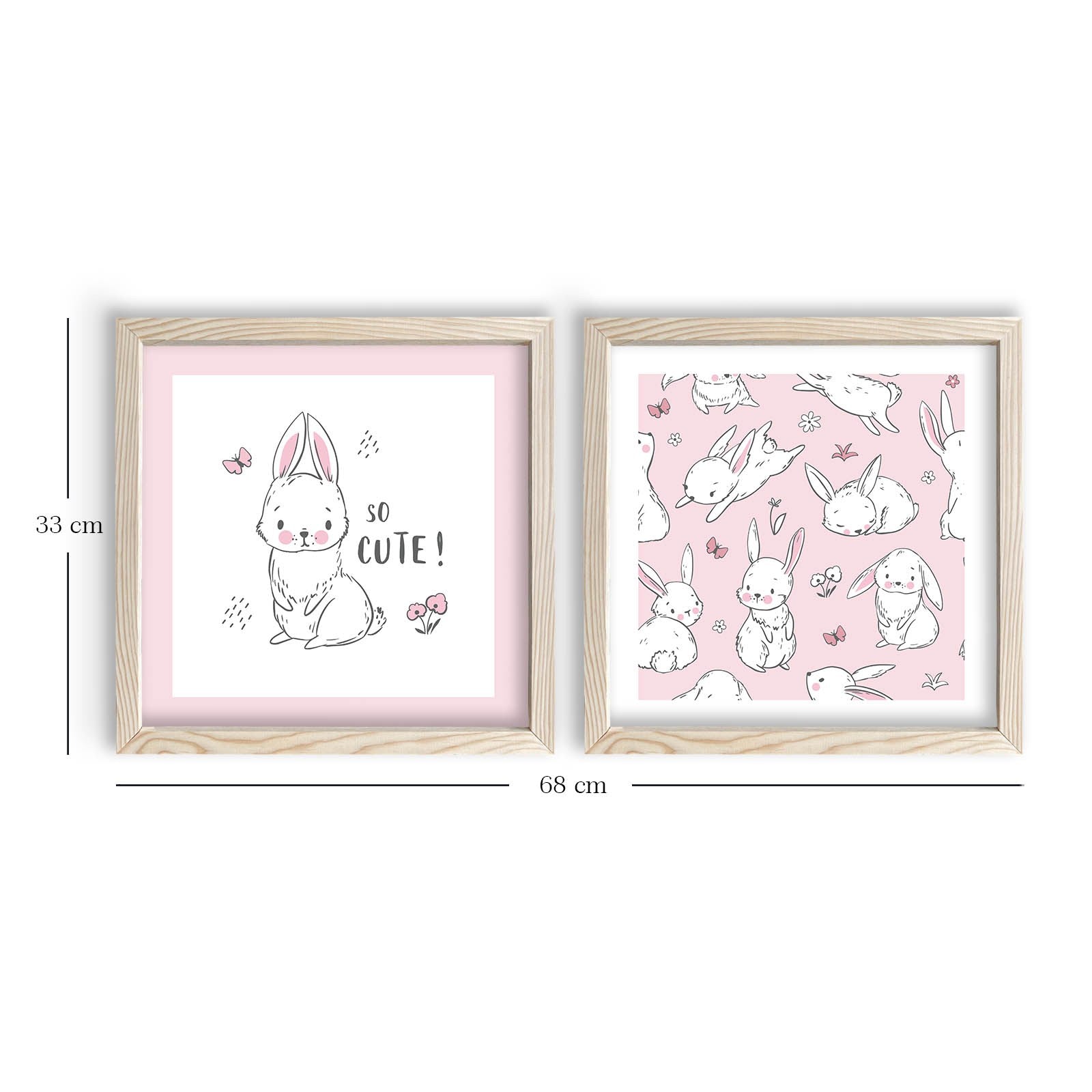 Conjunto de 2 Quadros Decorativos MDF com Moldura - Rosa e Branco 33x68cm