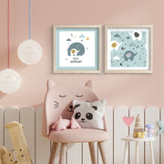 Conjunto de 2 Quadros Decorativos MDF com Moldura - Azul, Branco e Azul Marinho 33x68cm