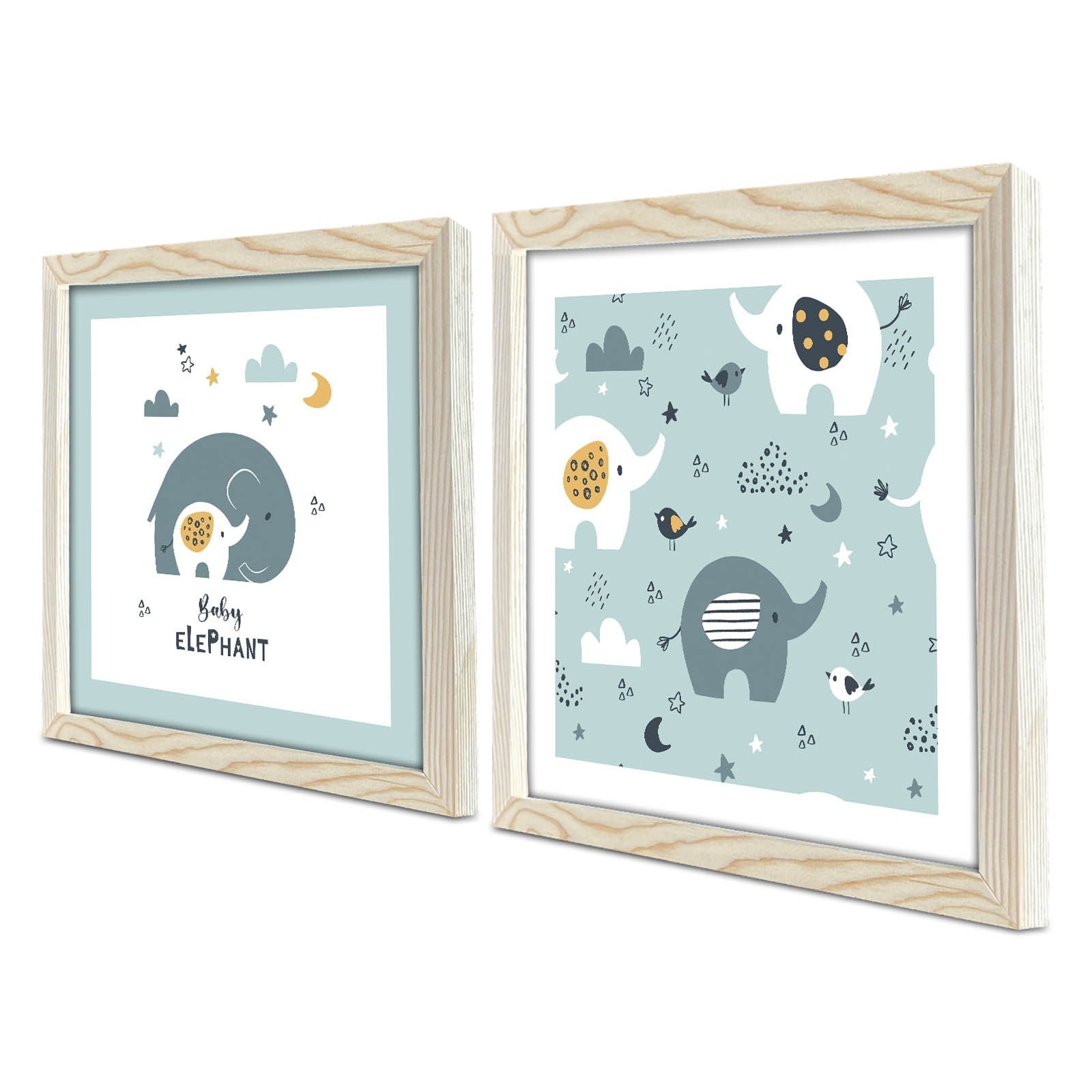 Conjunto de 2 Quadros Decorativos MDF com Moldura - Azul, Branco e Azul Marinho 33x68cm