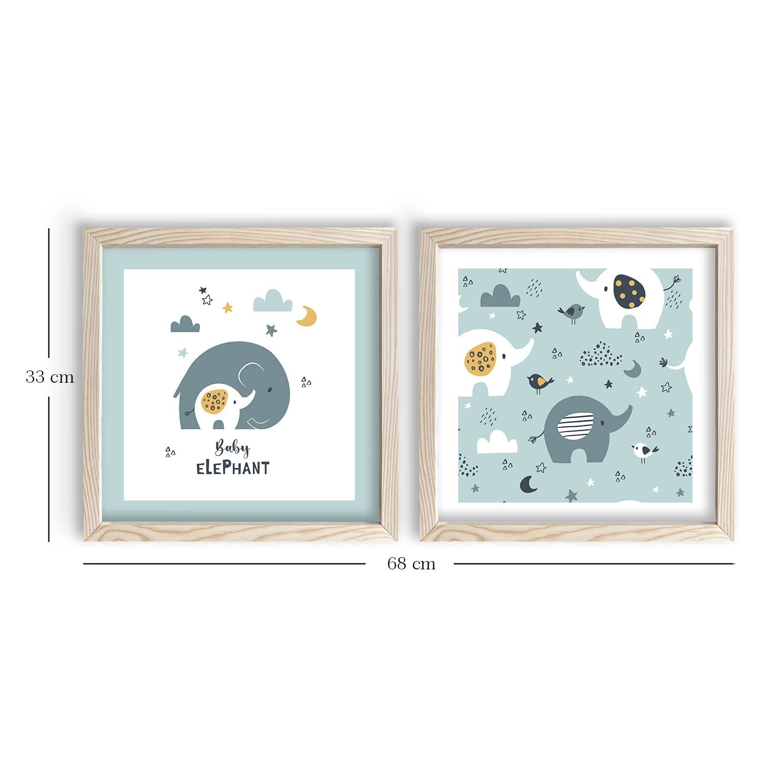 Conjunto de 2 Quadros Decorativos MDF com Moldura - Azul, Branco e Azul Marinho 33x68cm