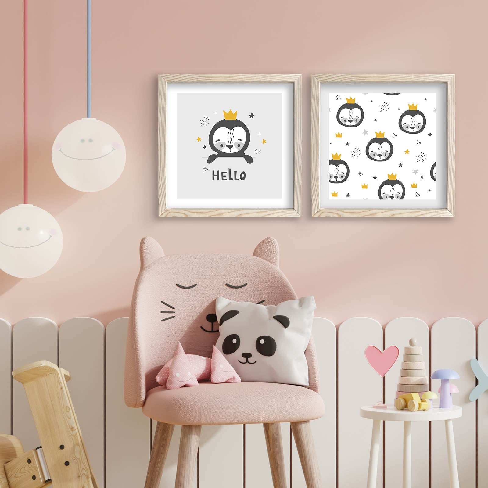 Conjunto de 2 Quadros Decorativos MDF com Moldura - Rosa, Branco e Cinzento 33x68cm