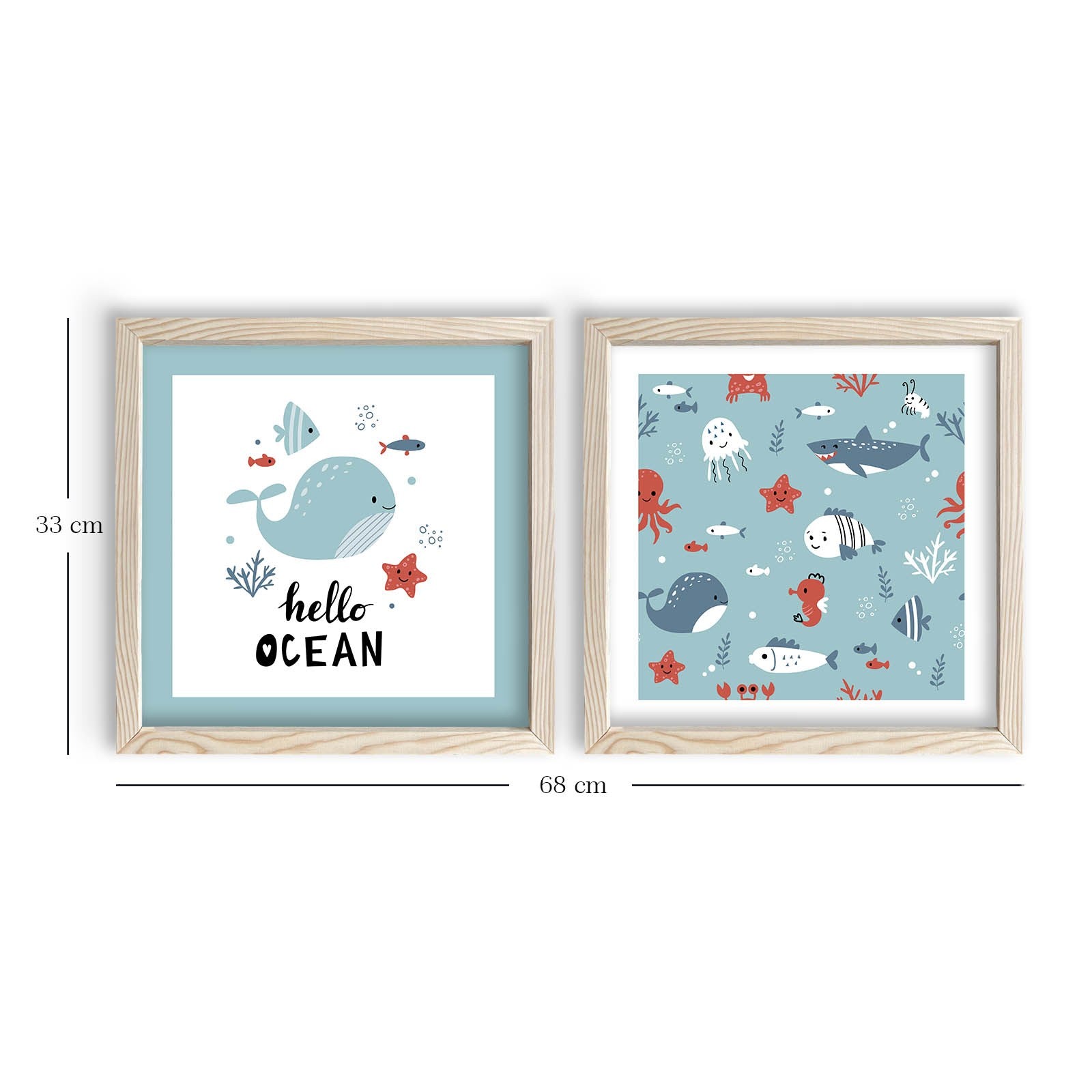 Conjunto de 2 Quadros Decorativos MDF com Moldura - Azul e Branco 33x68cm