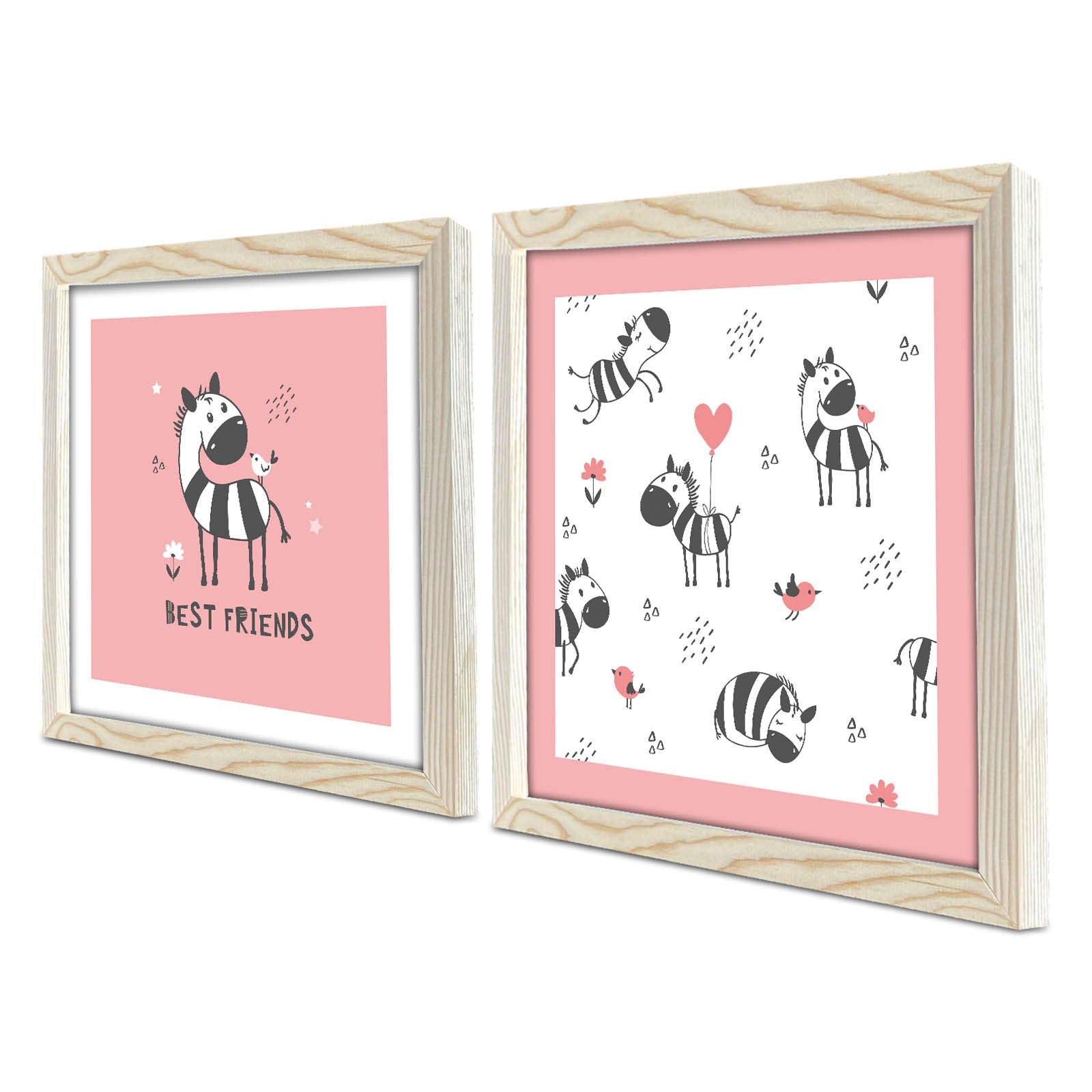 Conjunto de 2 Quadros Decorativos MDF com Moldura - 33x68cm - Rosa, Branco e Preto