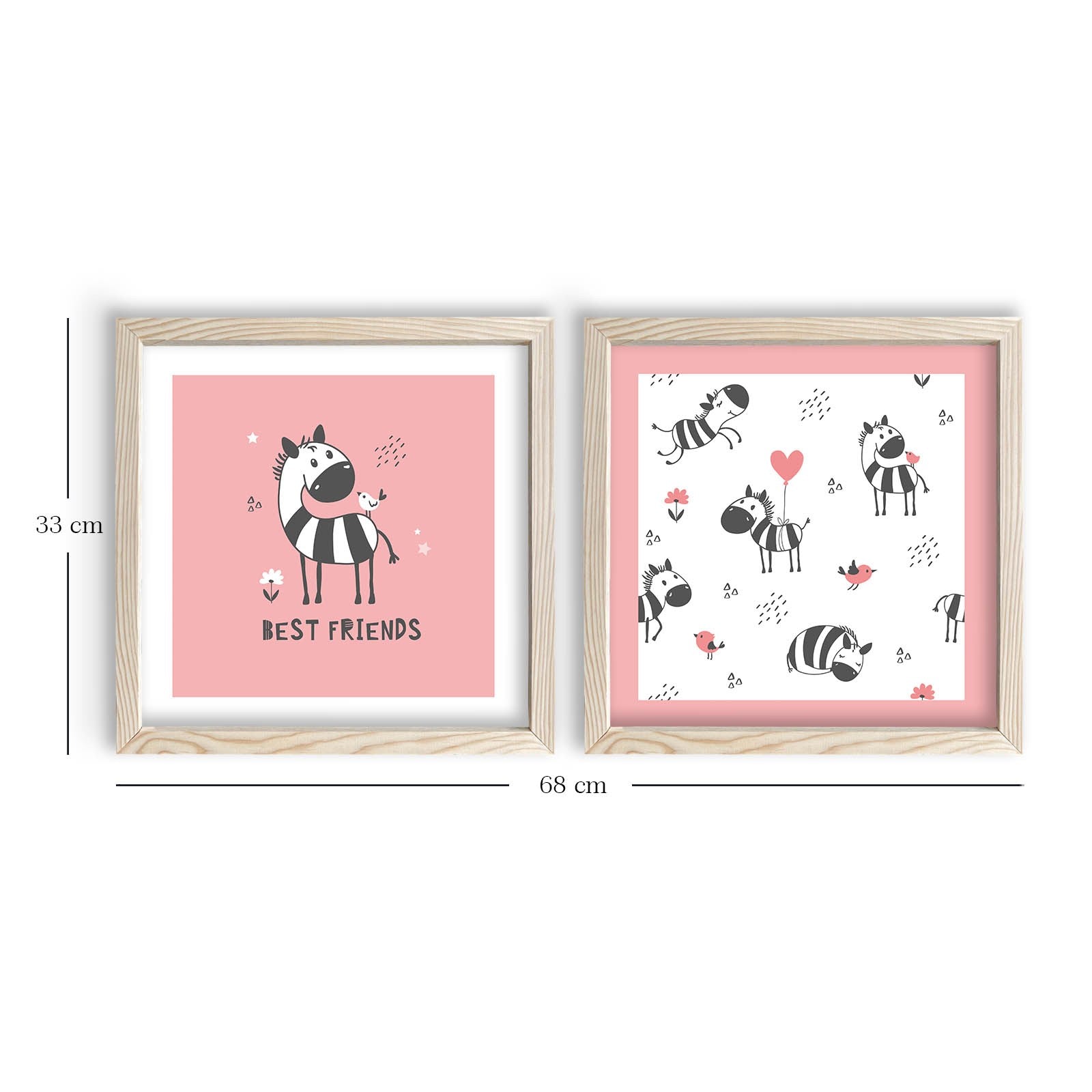 Conjunto de 2 Quadros Decorativos MDF com Moldura - 33x68cm - Rosa, Branco e Preto
