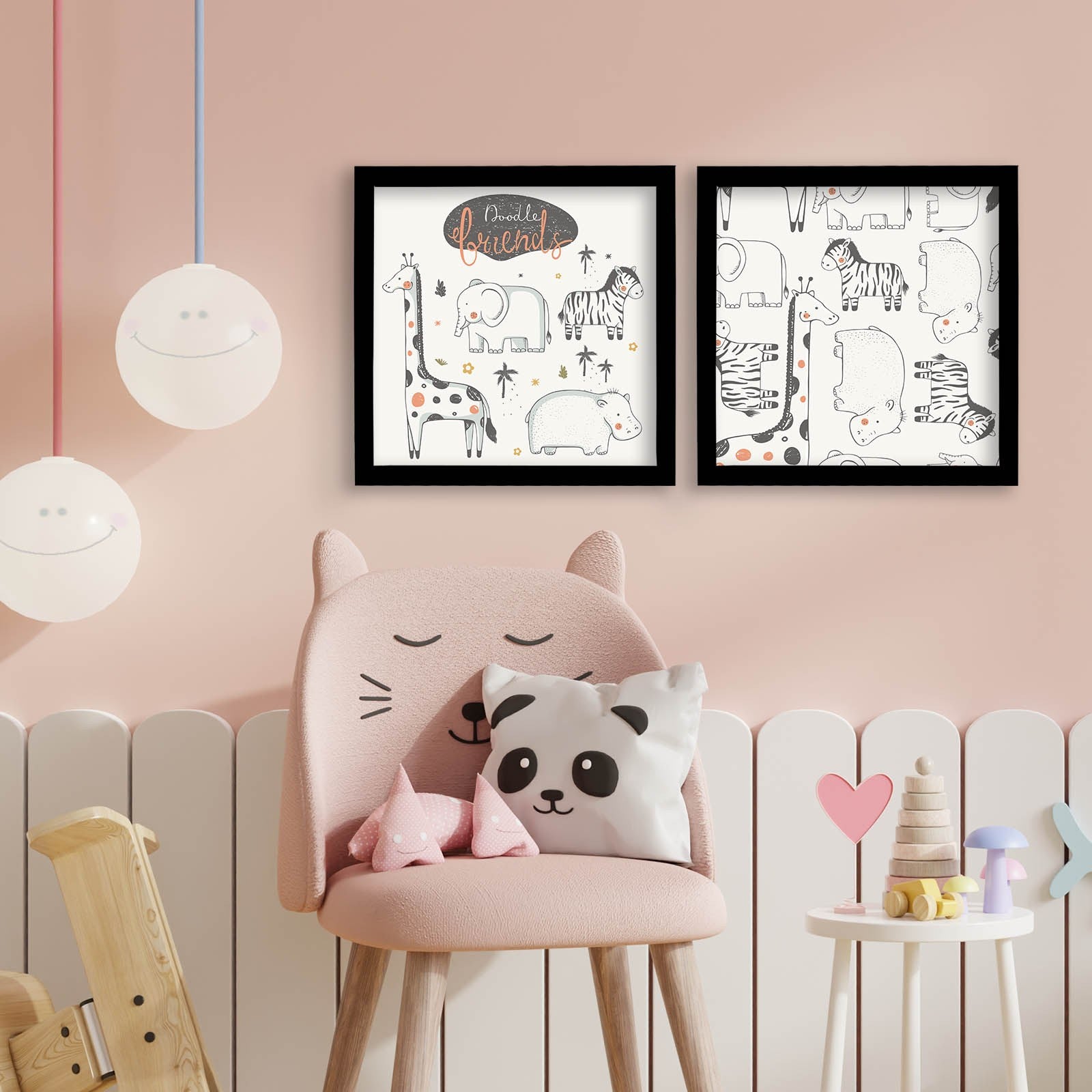 Conjunto de 2 Quadros Decorativos MDF Emoldurados Multicolor 33x68cm