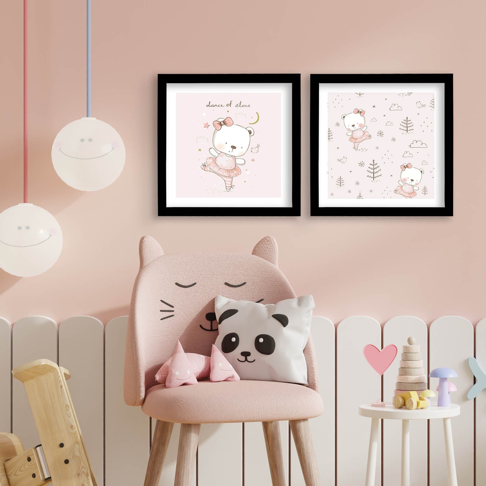 Conjunto de 2 Quadros Decorativos MDF com Moldura - Rosa e Branco 33x68cm