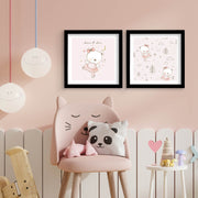 Conjunto de 2 Quadros Decorativos MDF com Moldura - Rosa e Branco 33x68cm