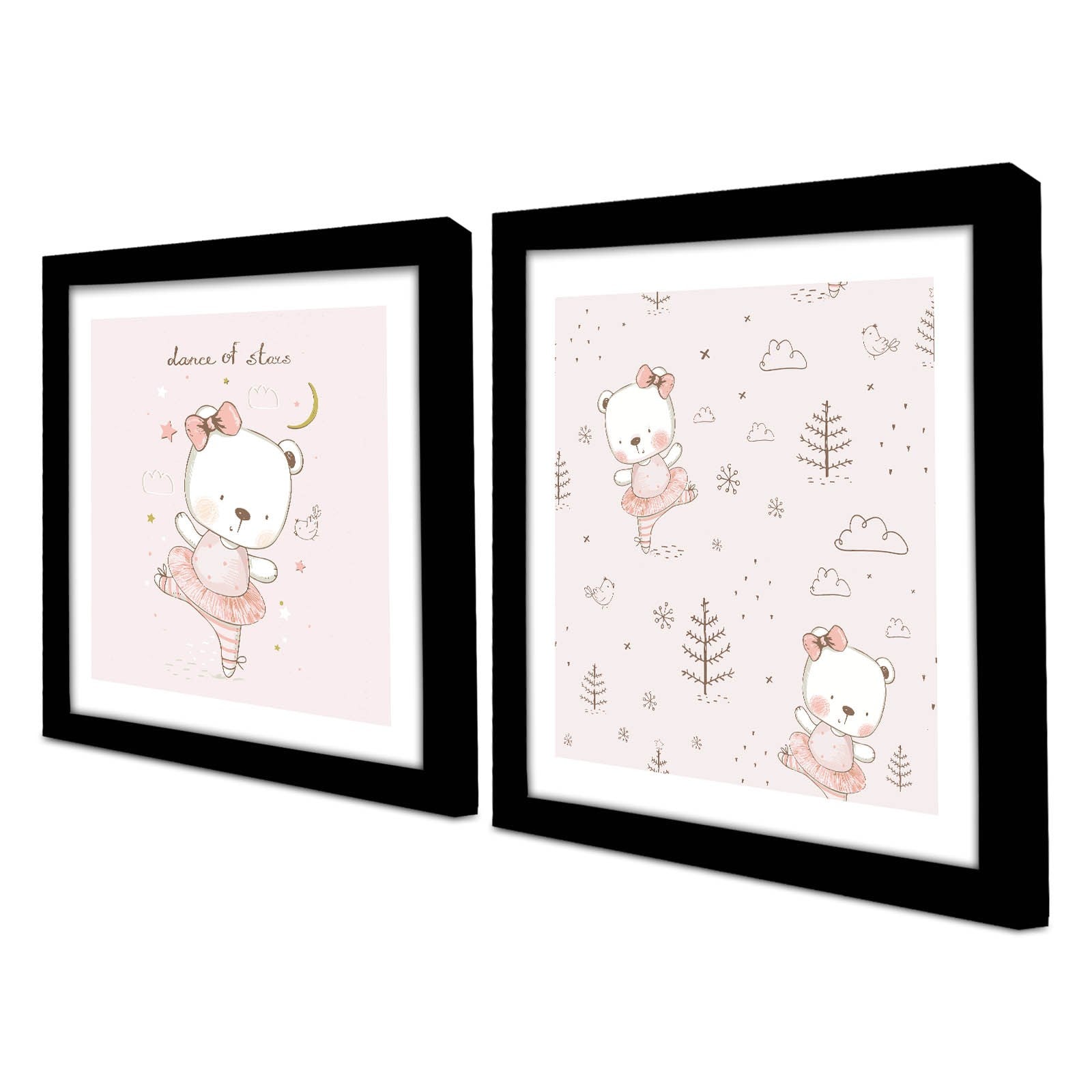 Conjunto de 2 Quadros Decorativos MDF com Moldura - Rosa e Branco 33x68cm