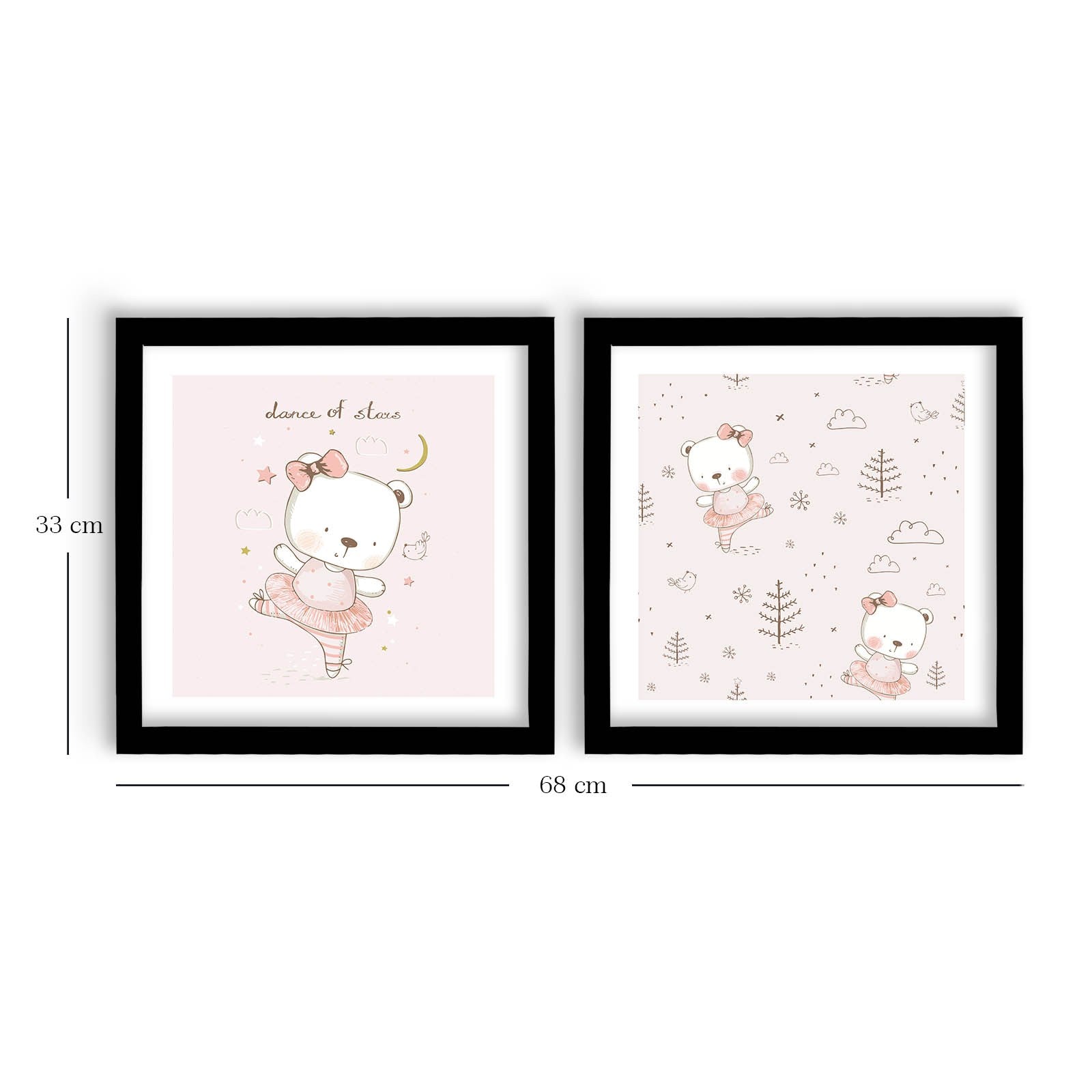 Conjunto de 2 Quadros Decorativos MDF com Moldura - Rosa e Branco 33x68cm