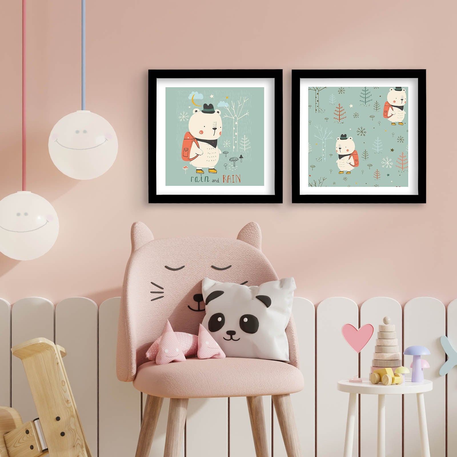 Conjunto de 2 Quadros Decorativos MDF com Moldura - Verde e Branco 33x68cm