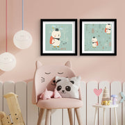 Conjunto de 2 Quadros Decorativos MDF com Moldura - Verde e Branco 33x68cm