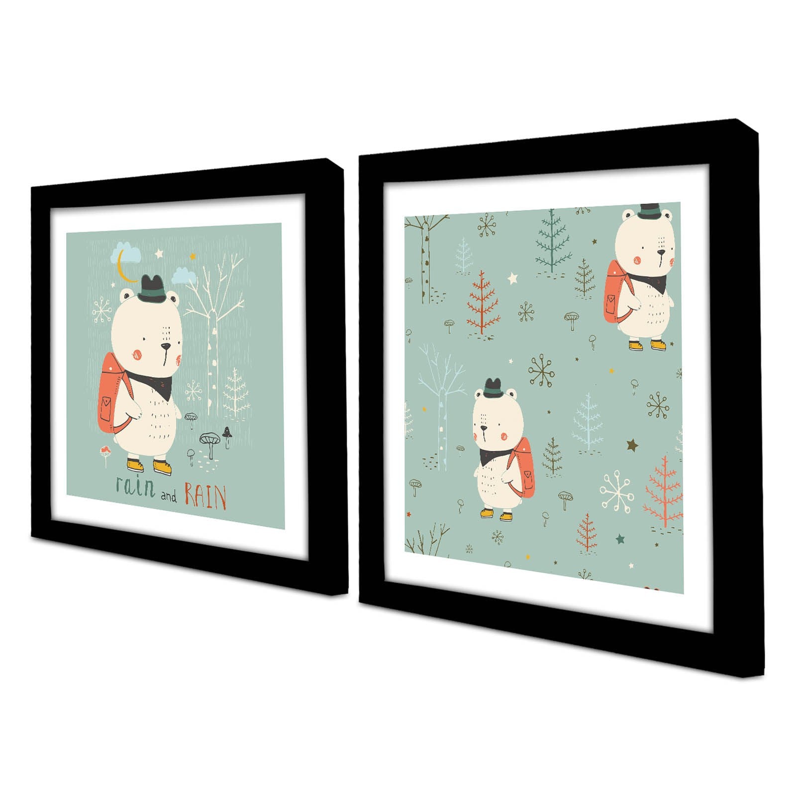 Conjunto de 2 Quadros Decorativos MDF com Moldura - Verde e Branco 33x68cm