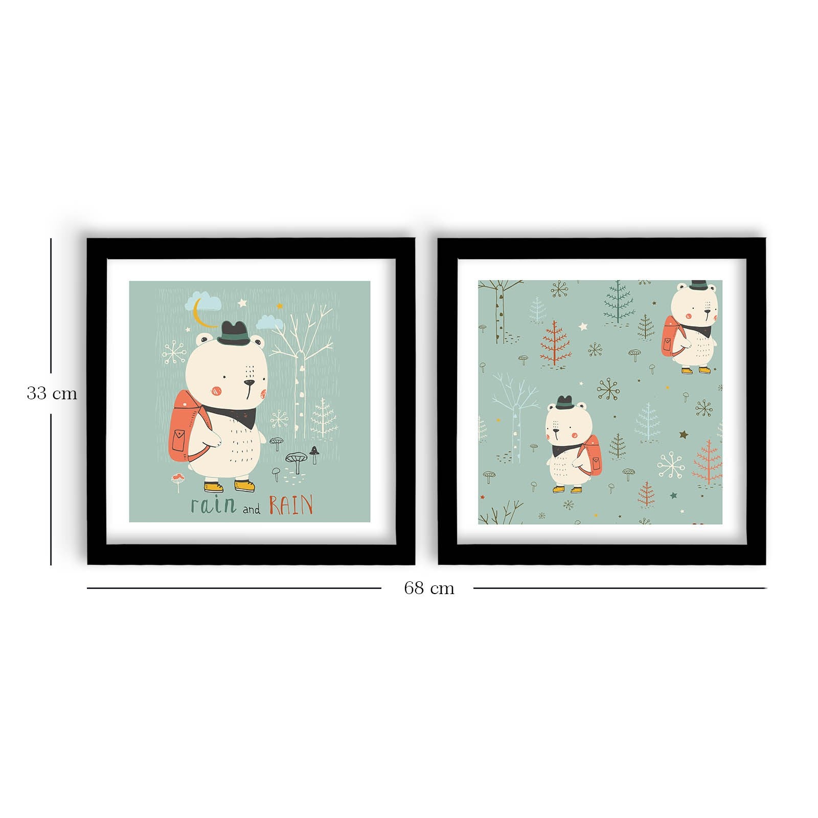 Conjunto de 2 Quadros Decorativos MDF com Moldura - Verde e Branco 33x68cm