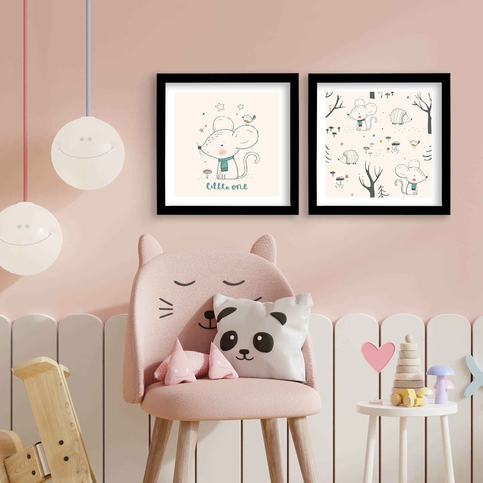 Conjunto de 2 Quadros Decorativos MDF com Moldura - 33x68cm - Branco e Preto