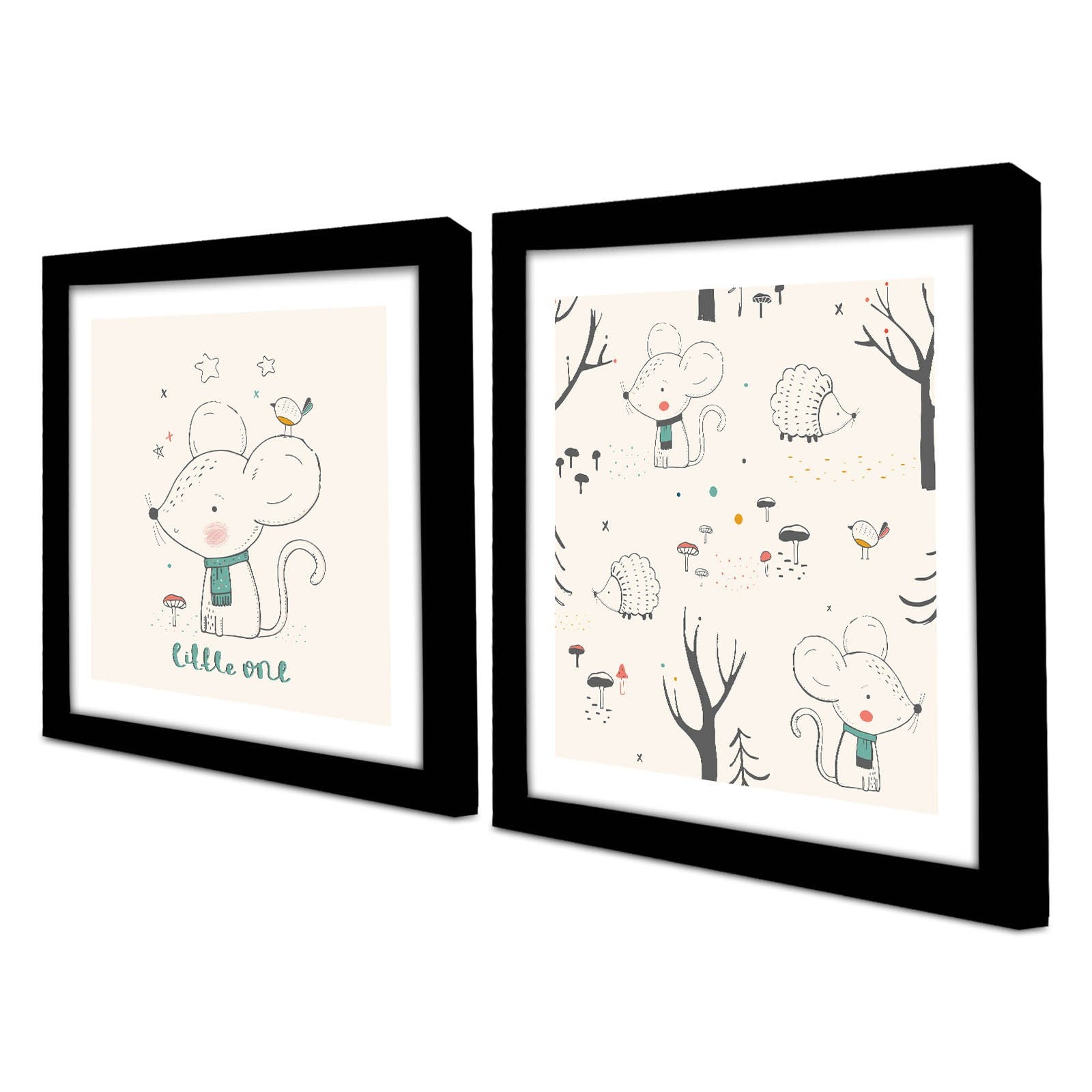 Conjunto de 2 Quadros Decorativos MDF com Moldura - 33x68cm - Branco e Preto