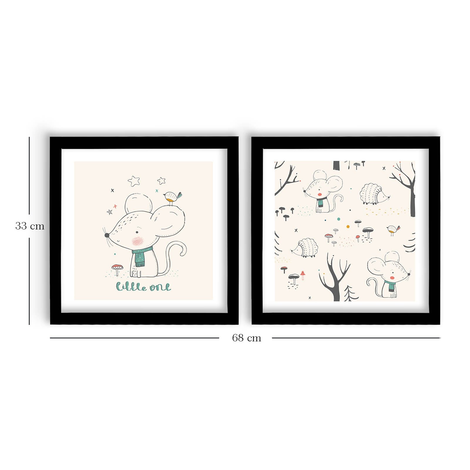 Conjunto de 2 Quadros Decorativos MDF com Moldura - 33x68cm - Branco e Preto