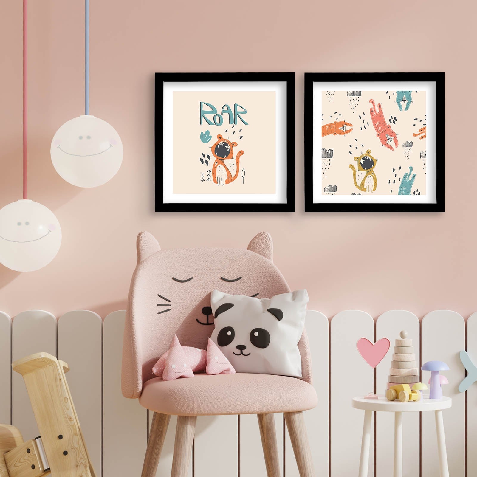 Conjunto de 2 Quadros Decorativos MDF Emoldurados Multicolor 33x68cm