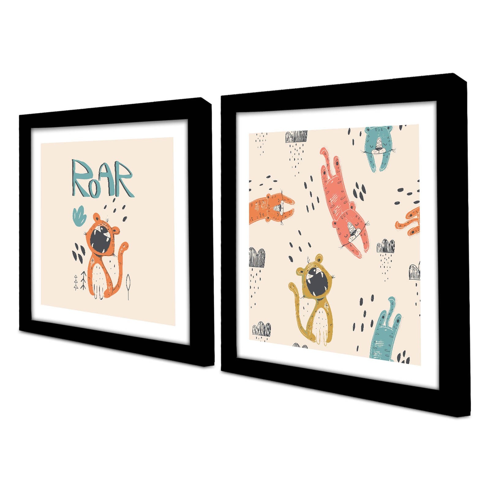 Conjunto de 2 Quadros Decorativos MDF Emoldurados Multicolor 33x68cm