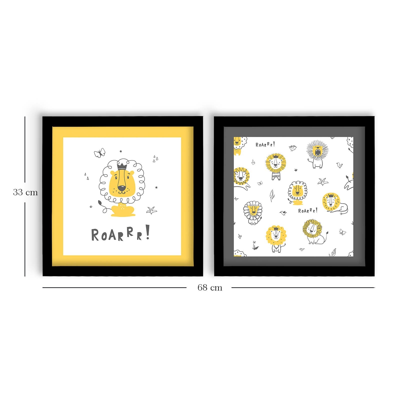 Conjunto de 2 Quadros Decorativos MDF com Moldura - 33x68cm - Amarelo, Branco e Cinza Escuro