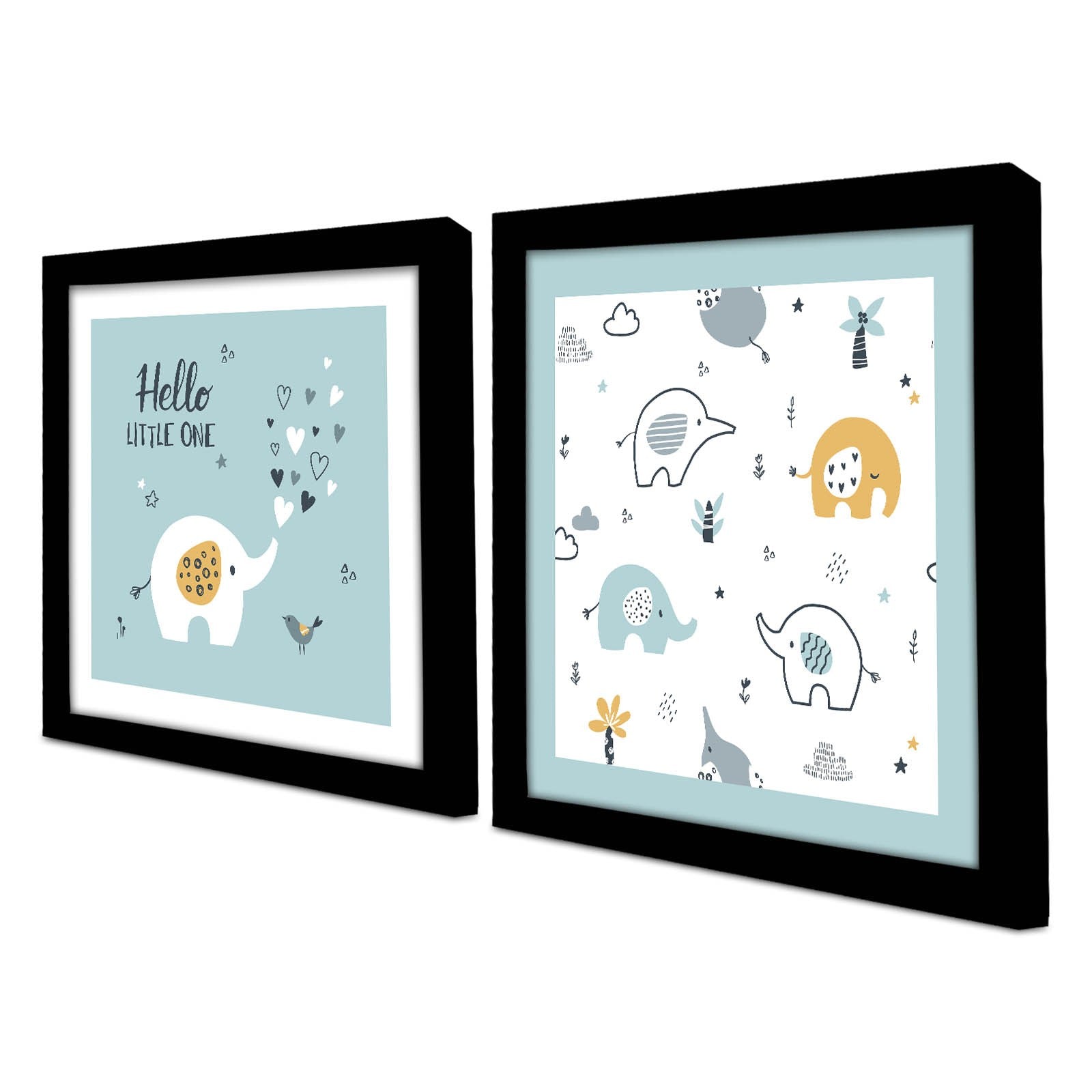 Conjunto de 2 Quadros Decorativos MDF com Moldura - Azul e Branco 33x68cm