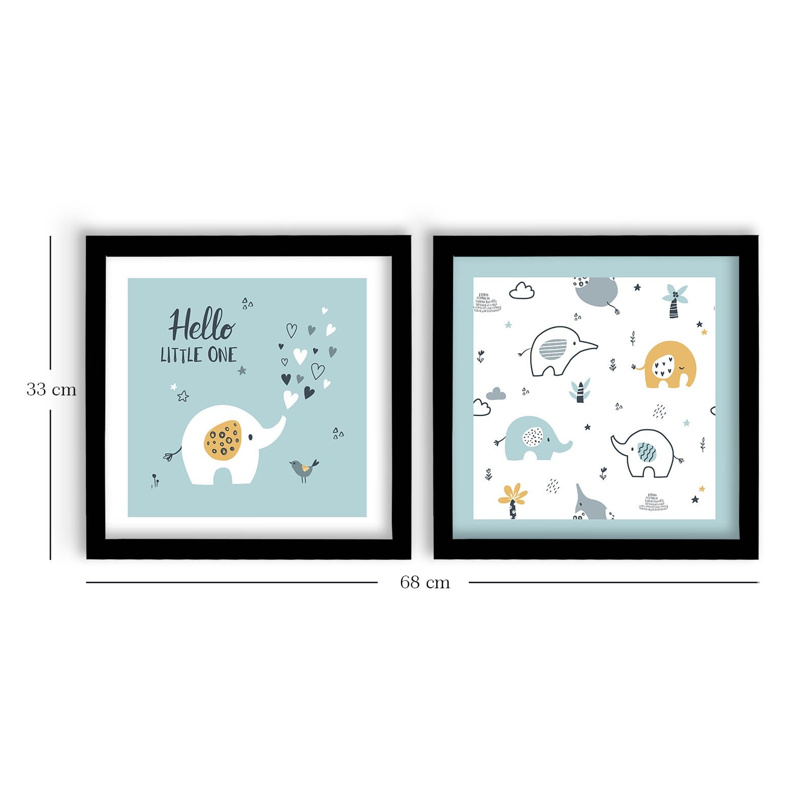 Conjunto de 2 Quadros Decorativos MDF com Moldura - Azul e Branco 33x68cm