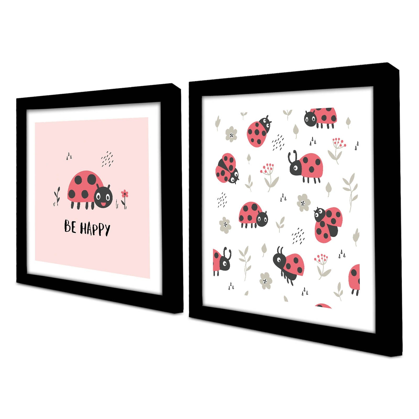 Conjunto de 2 Quadros Decorativos MDF com Moldura - Rosa, Vermelho e Branco - 33x68cm