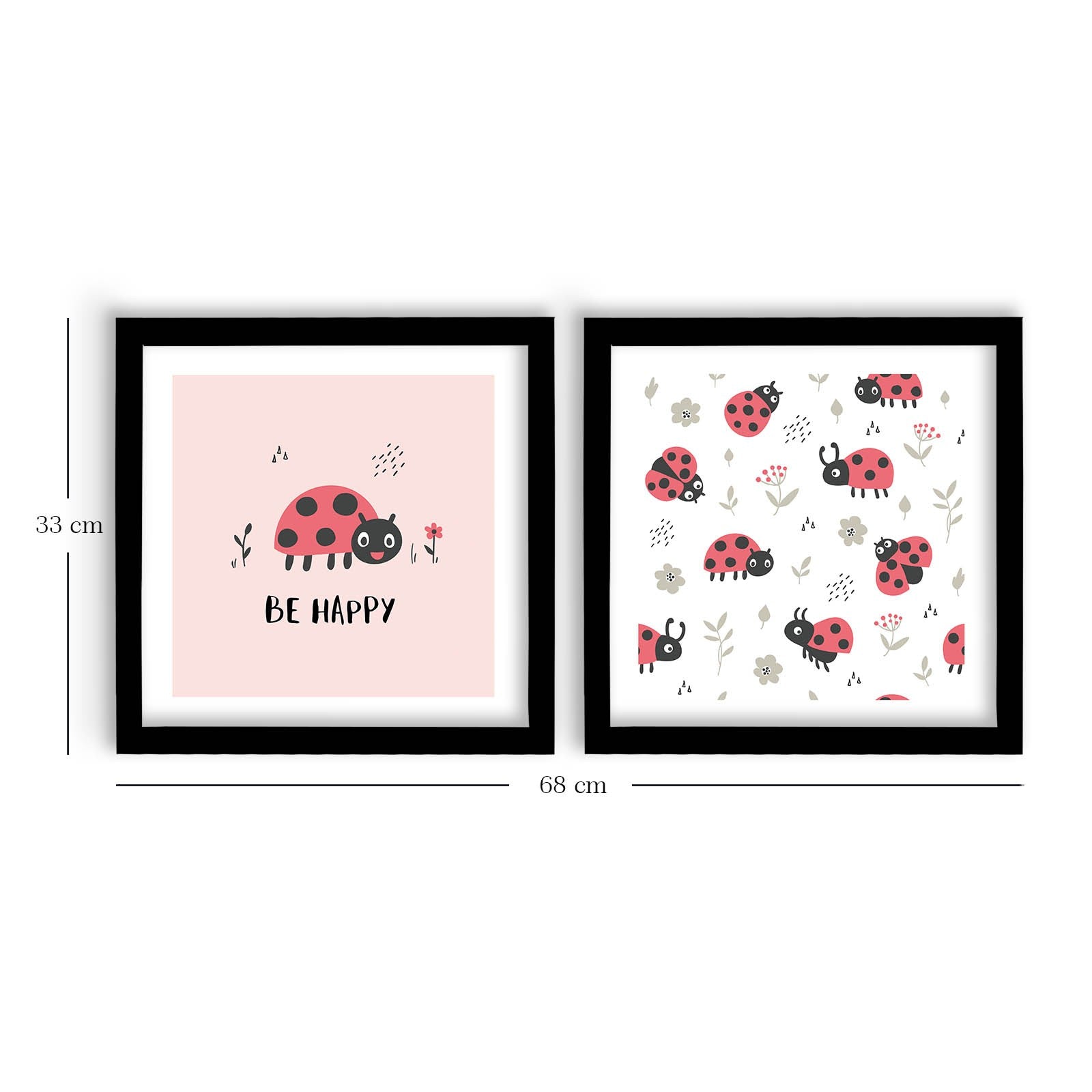 Conjunto de 2 Quadros Decorativos MDF com Moldura - Rosa, Vermelho e Branco - 33x68cm