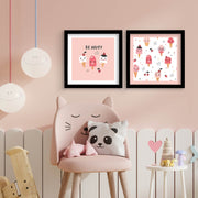 Conjunto de 2 Quadros Decorativos MDF com Moldura - Rosa e Branco 33x68cm