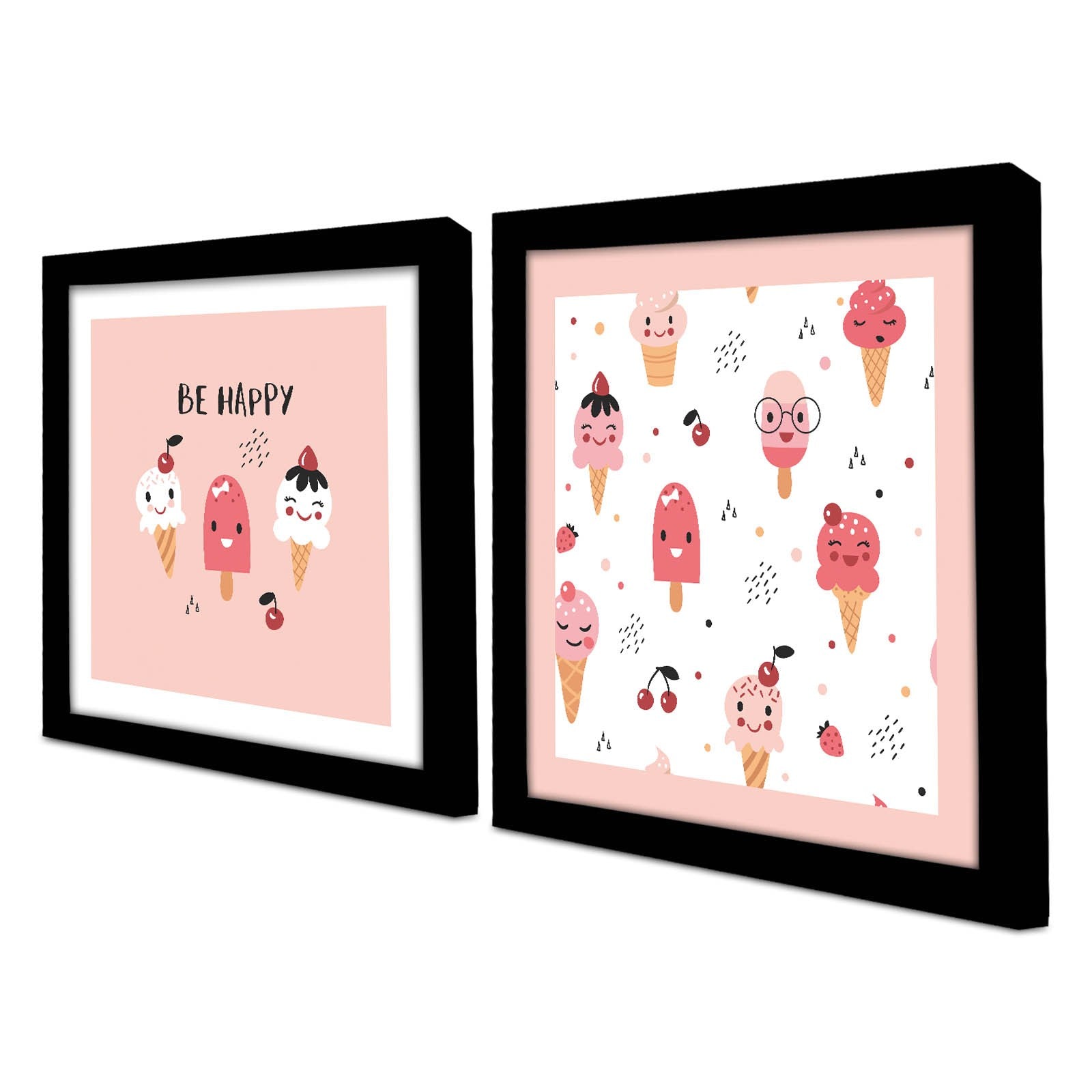 Conjunto de 2 Quadros Decorativos MDF com Moldura - Rosa e Branco 33x68cm