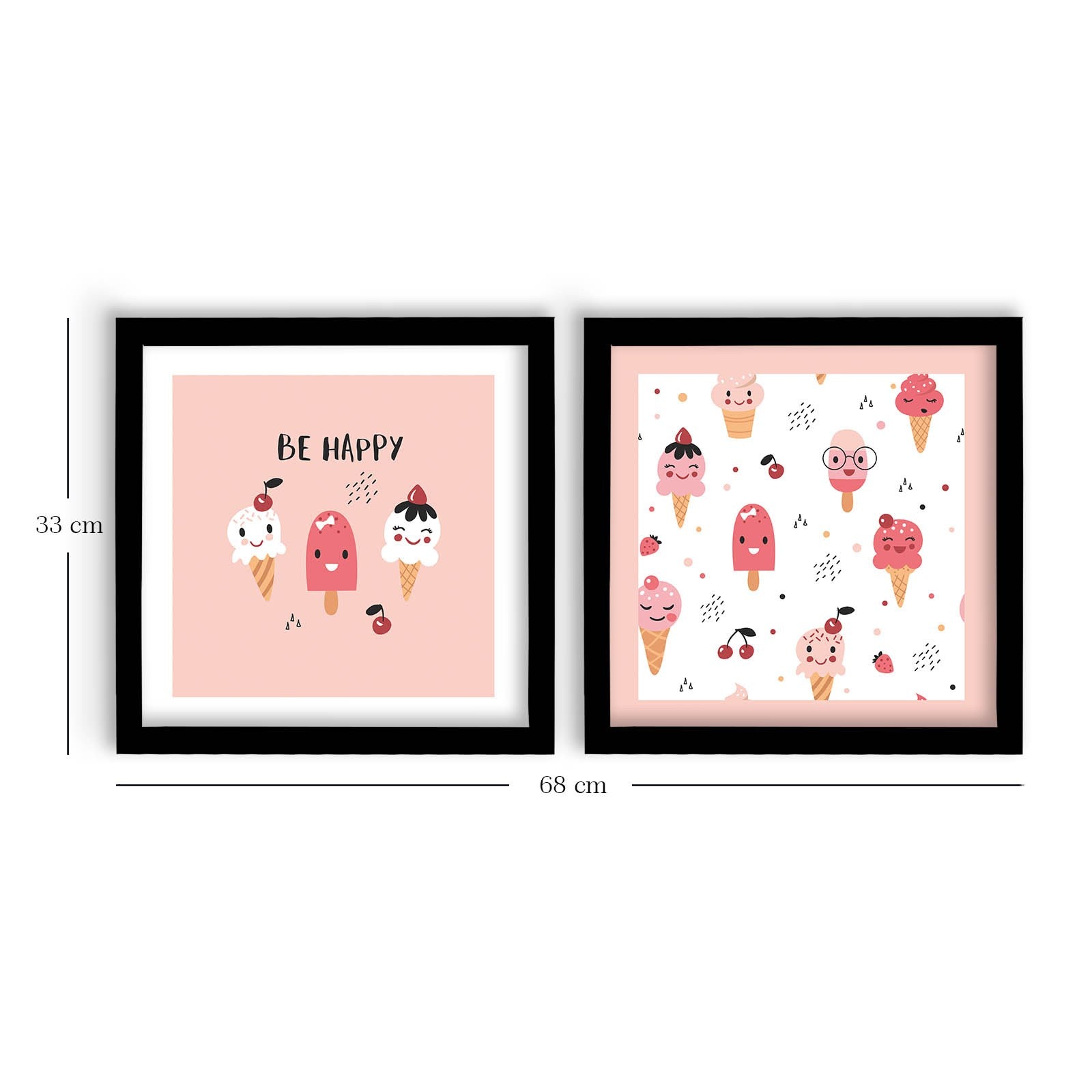 Conjunto de 2 Quadros Decorativos MDF com Moldura - Rosa e Branco 33x68cm