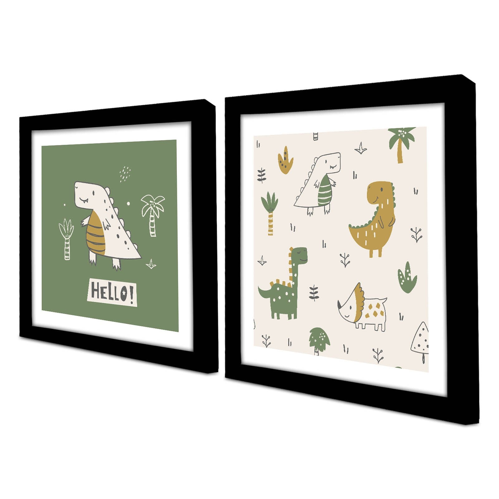 Conjunto de 2 Quadros Decorativos MDF com Moldura - Branco e Verde 33x68cm