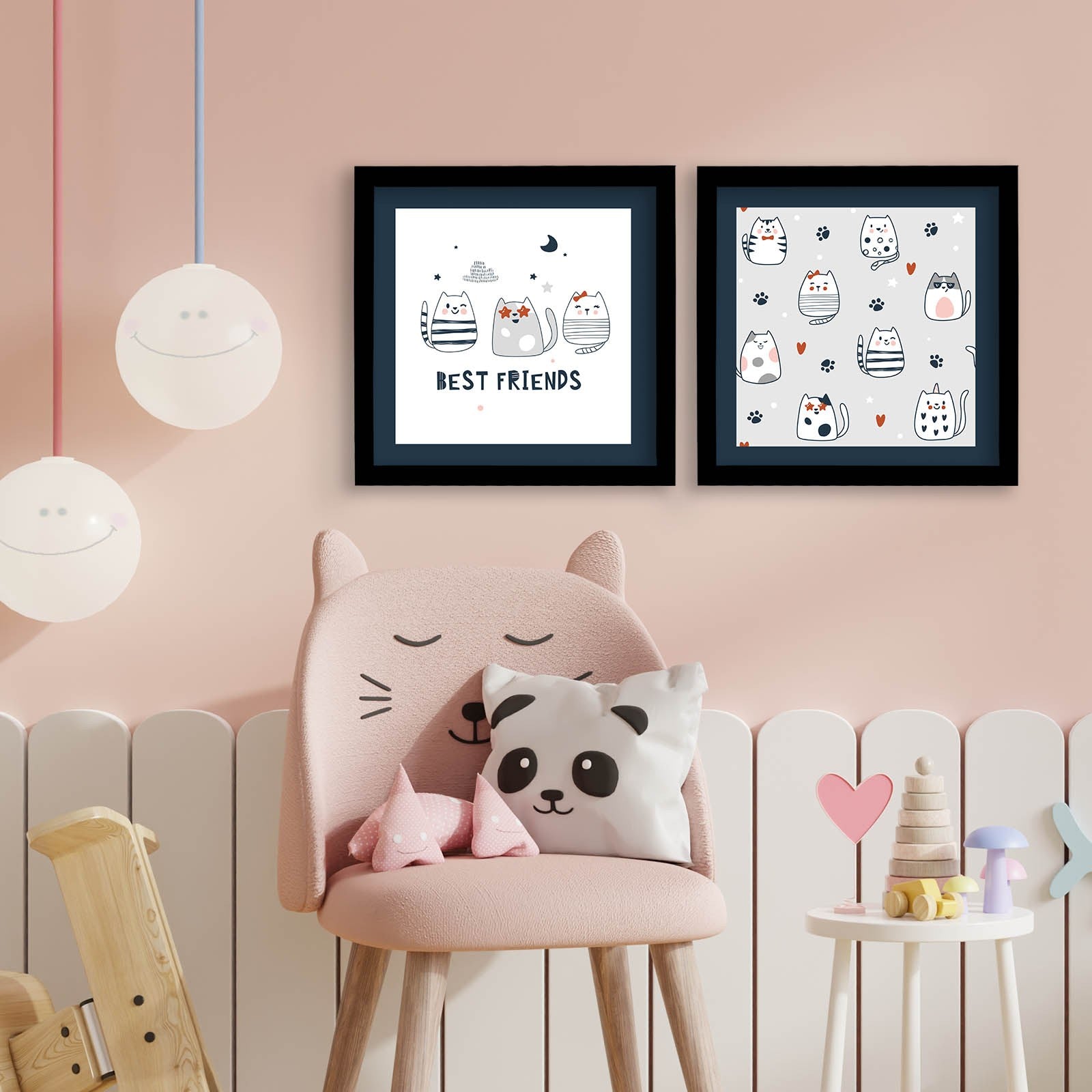 Conjunto de 2 Quadros Decorativos MDF Emoldurados Multicolor 33x68cm