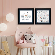 Conjunto de 2 Quadros Decorativos MDF Emoldurados Multicolor 33x68cm