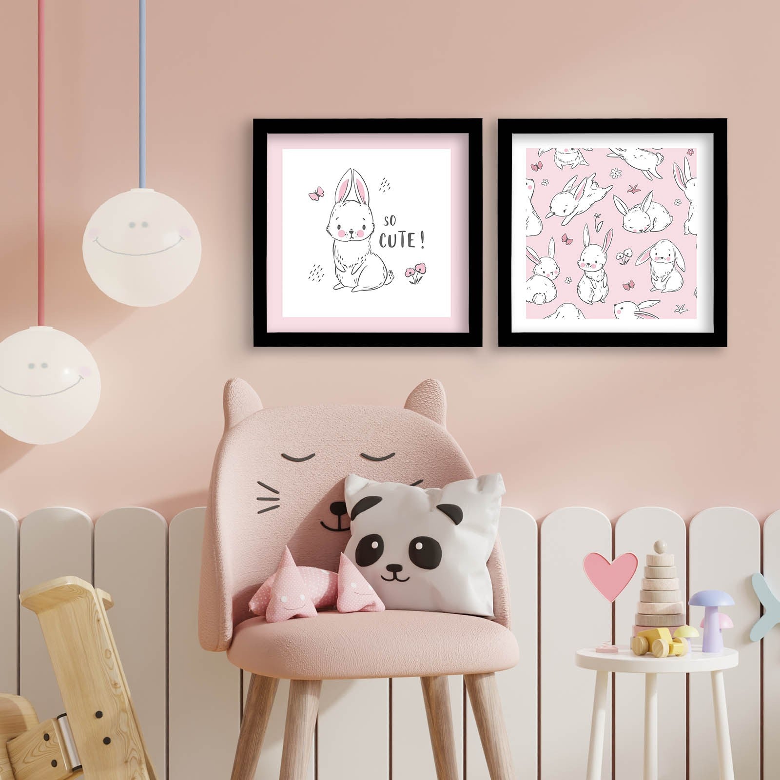 Conjunto de 2 Quadros Decorativos MDF com Moldura - Rosa e Branco 33x68cm