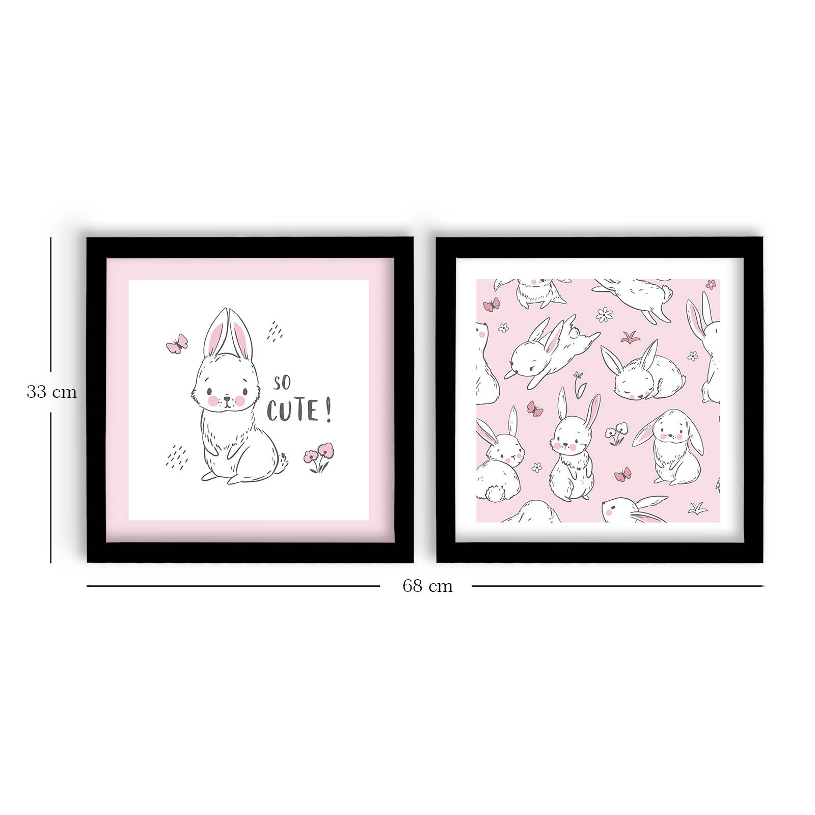 Conjunto de 2 Quadros Decorativos MDF com Moldura - Rosa e Branco 33x68cm