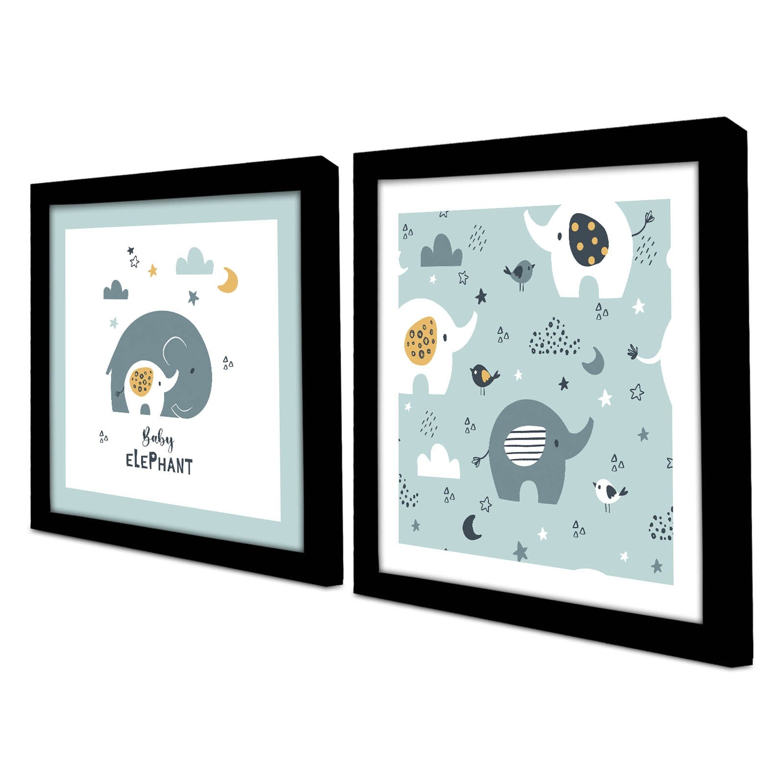 Conjunto de 2 Quadros Decorativos MDF com Moldura - Azul e Branco 33x68cm