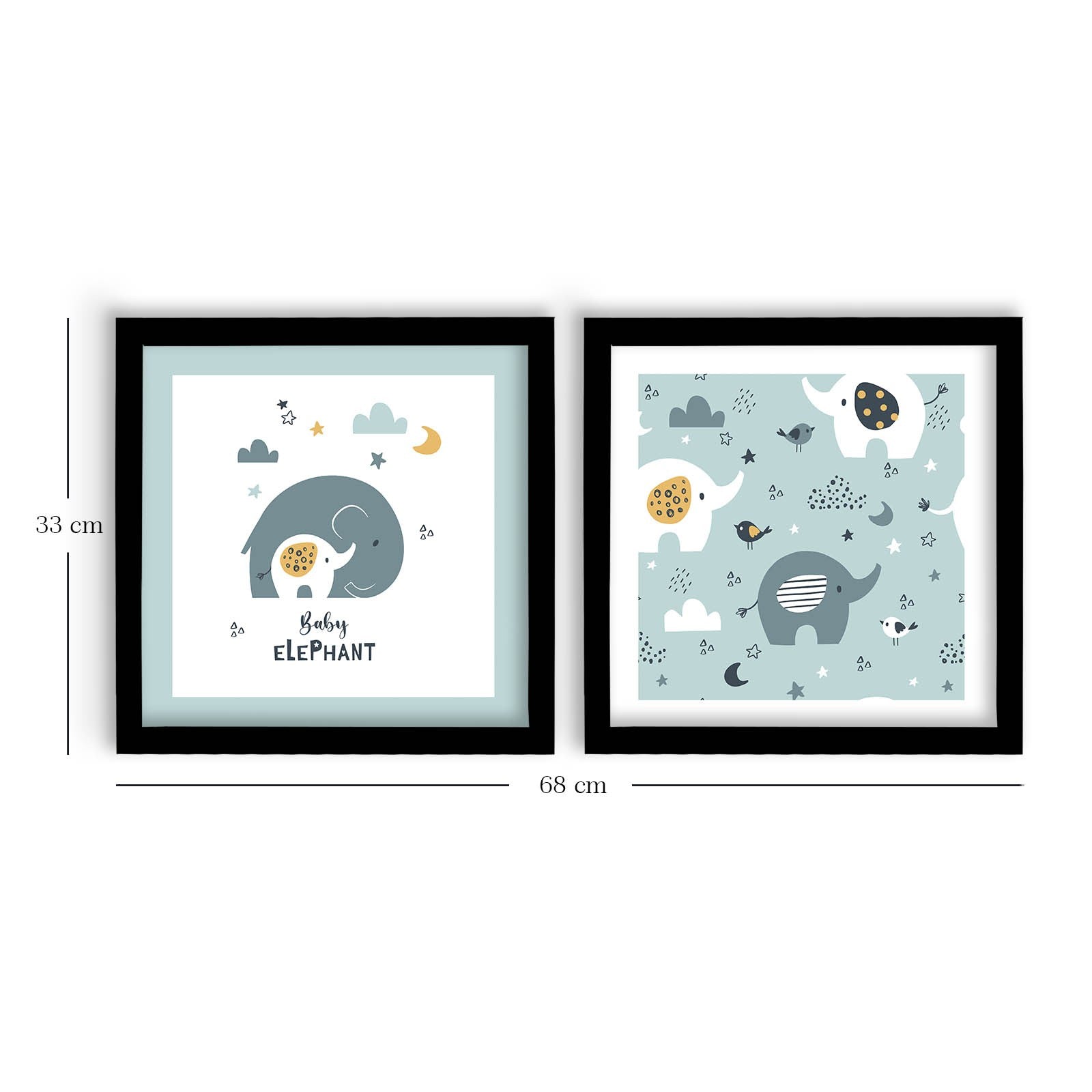 Conjunto de 2 Quadros Decorativos MDF com Moldura - Azul e Branco 33x68cm