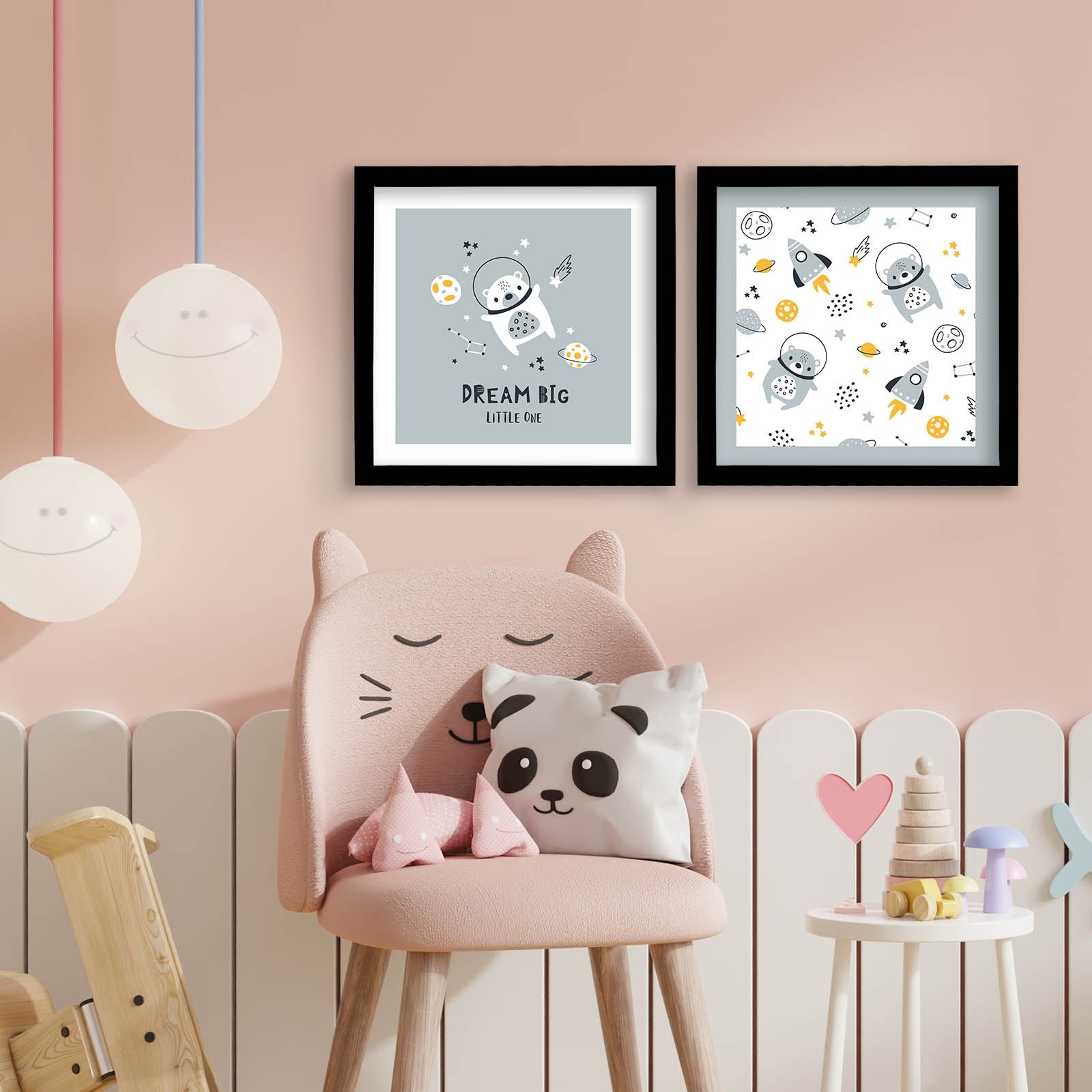 Conjunto de 2 Quadros Decorativos MDF com Moldura - Azul e Branco 33x68cm