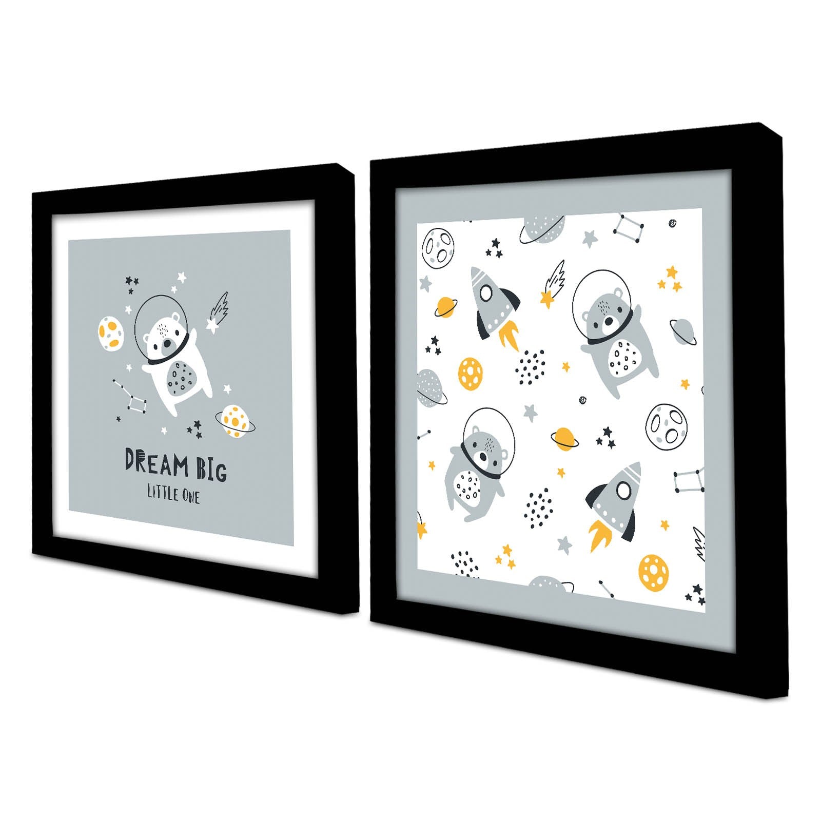 Conjunto de 2 Quadros Decorativos MDF com Moldura - Azul e Branco 33x68cm