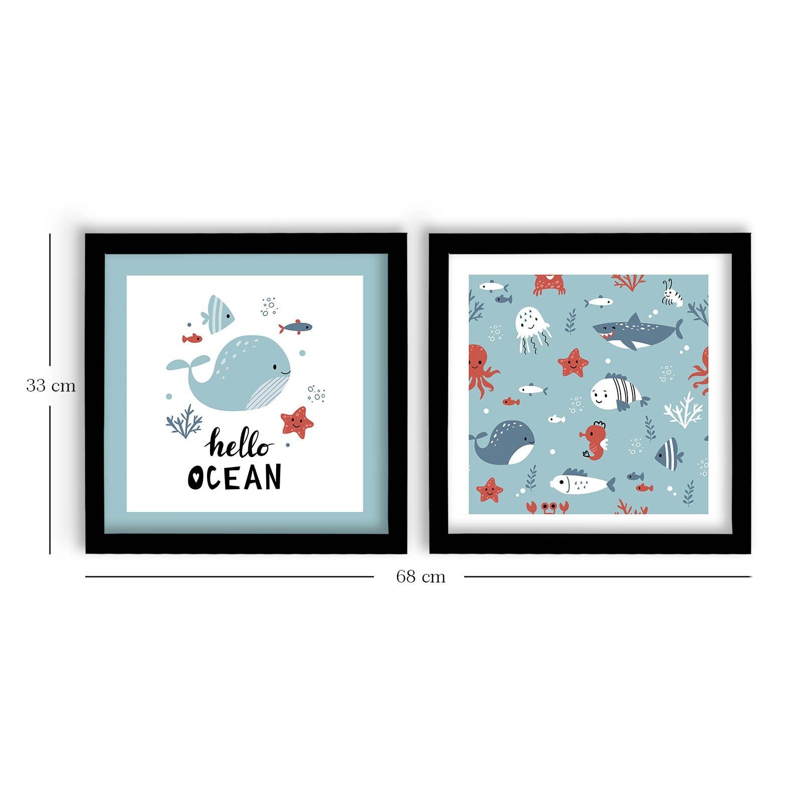 Conjunto de 2 Quadros Decorativos MDF com Moldura - Azul e Branco 33x68cm