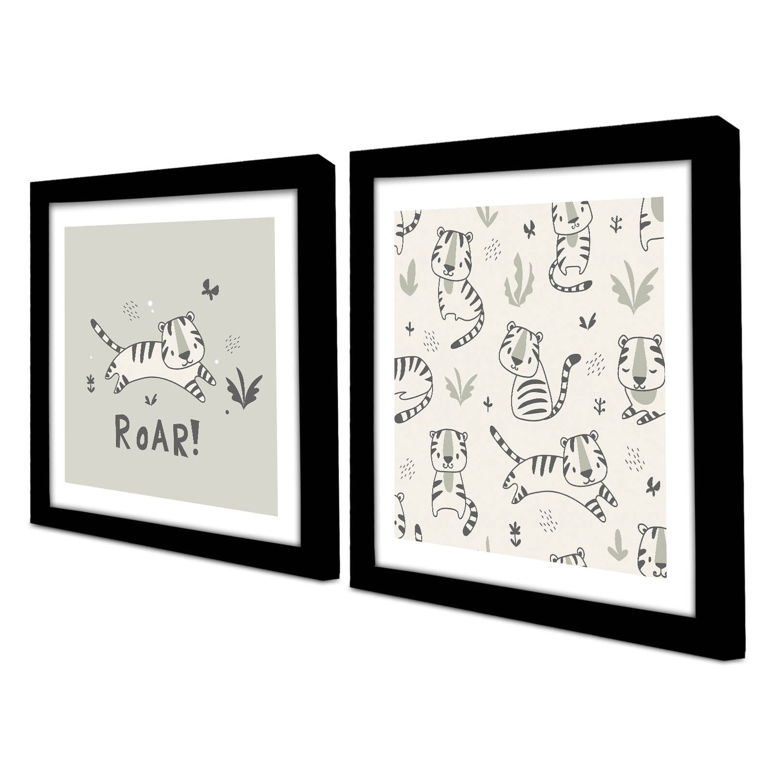 Conjunto de 2 Quadros Decorativos MDF com Moldura - Verde Claro e Branco 33x68cm