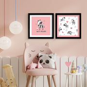 Conjunto de 2 Quadros Decorativos MDF com Moldura - Rosa e Branco 33x68cm