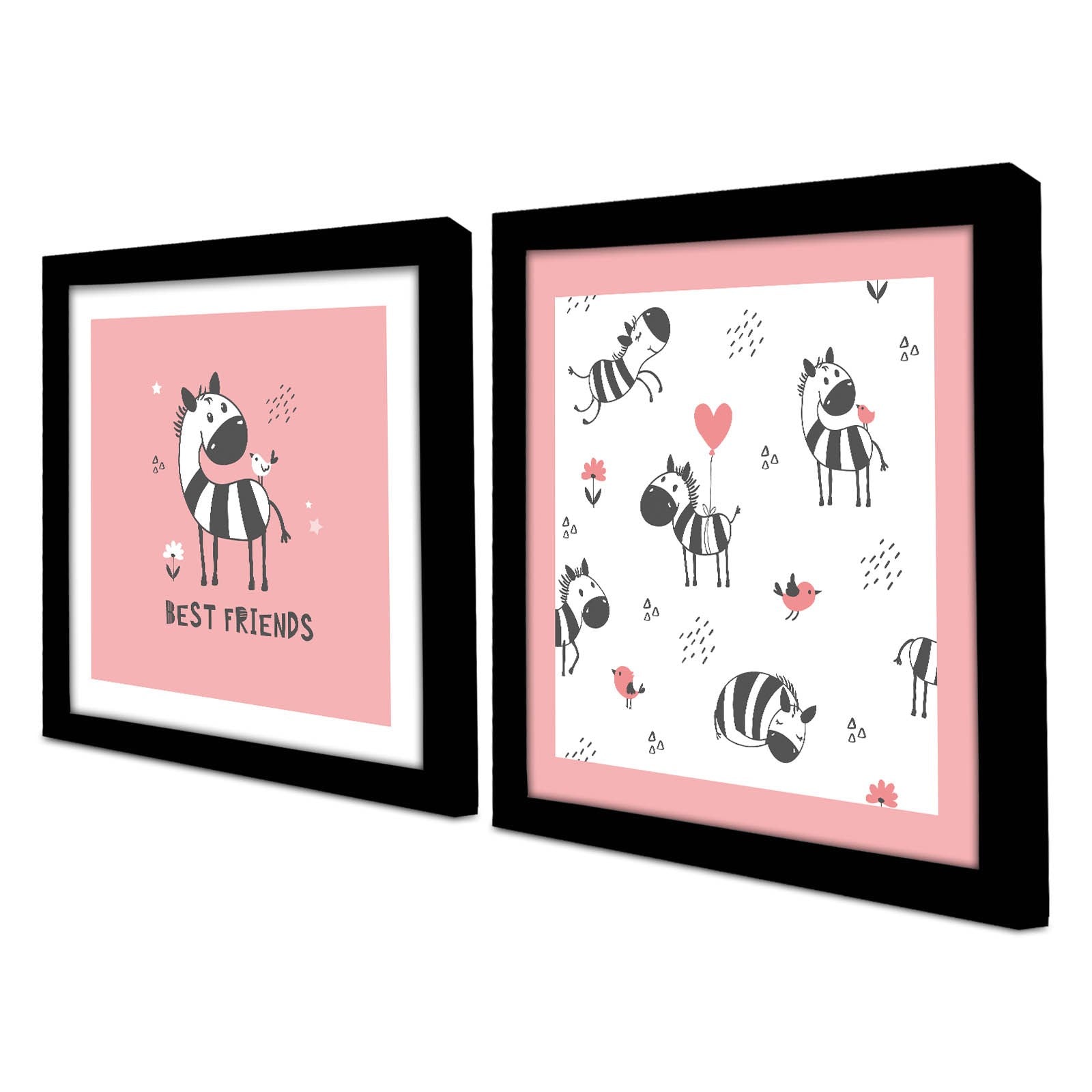 Conjunto de 2 Quadros Decorativos MDF com Moldura - Rosa e Branco 33x68cm