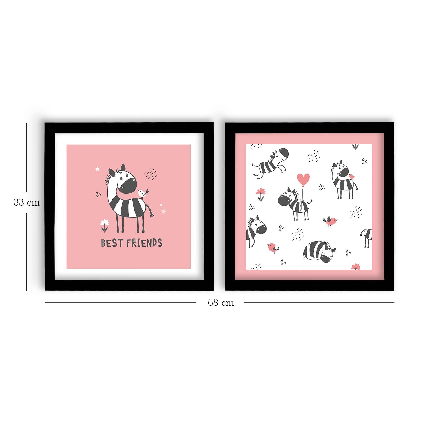 Conjunto de 2 Quadros Decorativos MDF com Moldura - Rosa e Branco 33x68cm