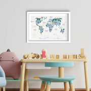 Quadro Decorativo MDF Emoldurado - Azul, Branco e Verde - 38x53cm com Moldura PVC