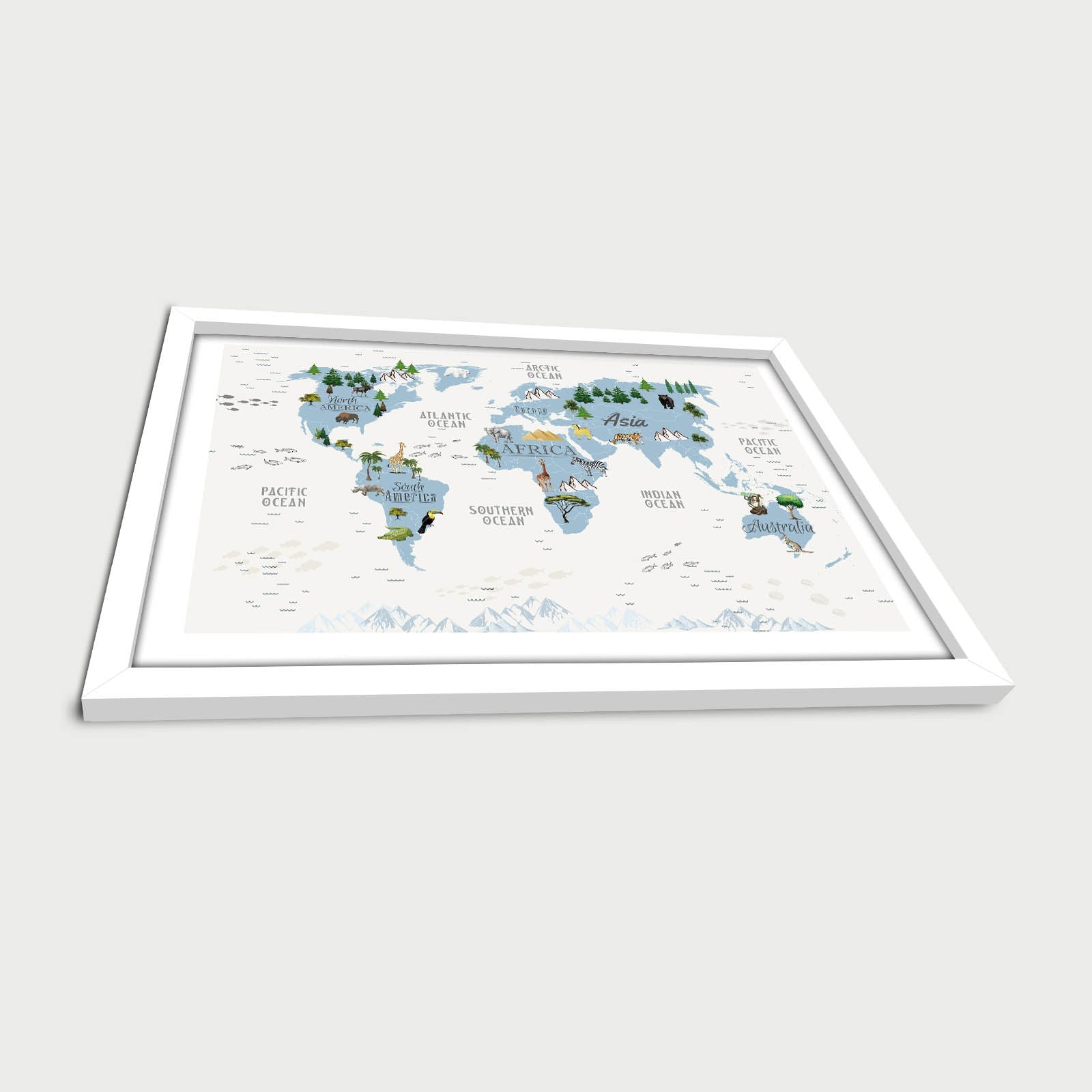 Quadro Decorativo MDF Emoldurado - Azul, Branco e Verde - 38x53cm com Moldura PVC