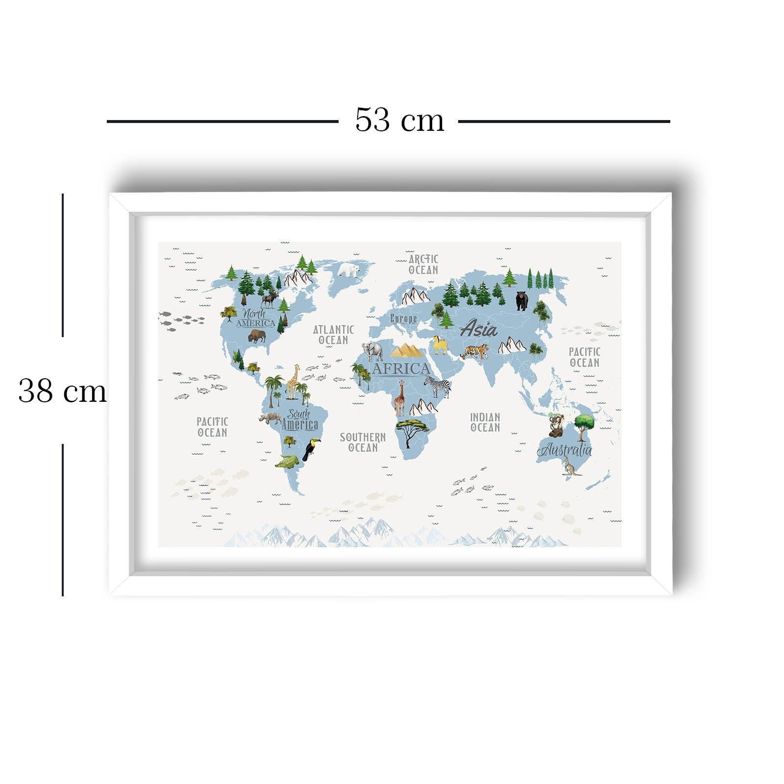 Quadro Decorativo MDF Emoldurado - Azul, Branco e Verde - 38x53cm com Moldura PVC